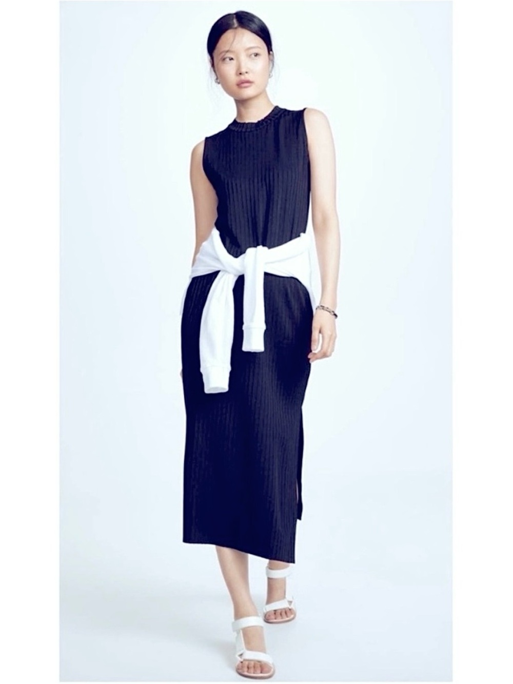 AYR Size XS The Long Weekend Ribbed Knit Sleeveless Midi Dress Navy Blue